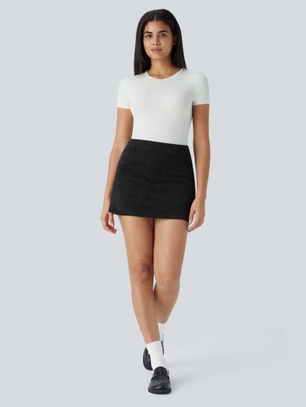 Halara High Waisted 2 in 1 A line Mini Corduroy Casual Skirt